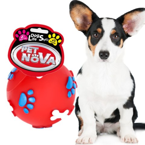 Pet Nova zabawka gumowa - piłka ze wzorem łapek i kości czerwona 6cm Pet Nova zabawka gumowa - piłka ze wzorem łapek i kości czerwona 6cm