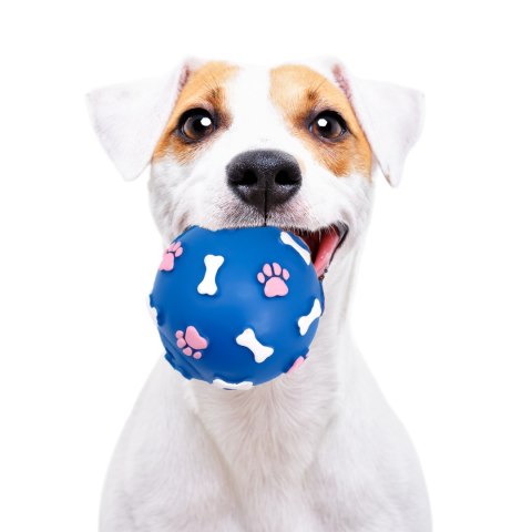 Pet Nova zabawka gumowa - piłka ze wzorem łapek i kości niebieska 9cm Pet Nova zabawka gumowa - piłka ze wzorem łapek i kości niebieska 9cm