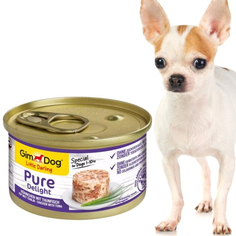 Gimdog Pure Delight 85g - karma dla małych psów kurczak i tuńczyk w galarecie Gimdog Pure Delight 85g - karma dla małych psów kurczak i tuńczyk w galarecie